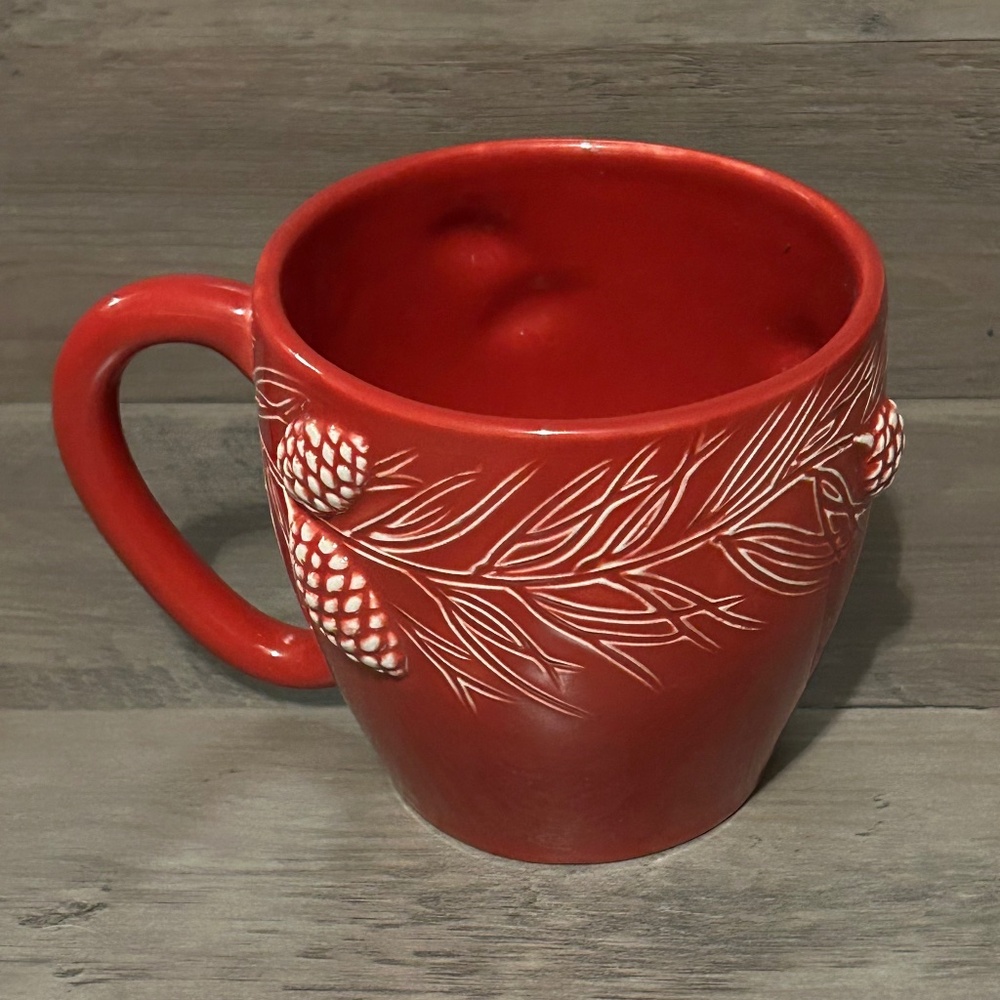 Bath And Body Works 3D Pinecone Jumbo Coffee/Tea Red Mug Cup 16oz Discontinued